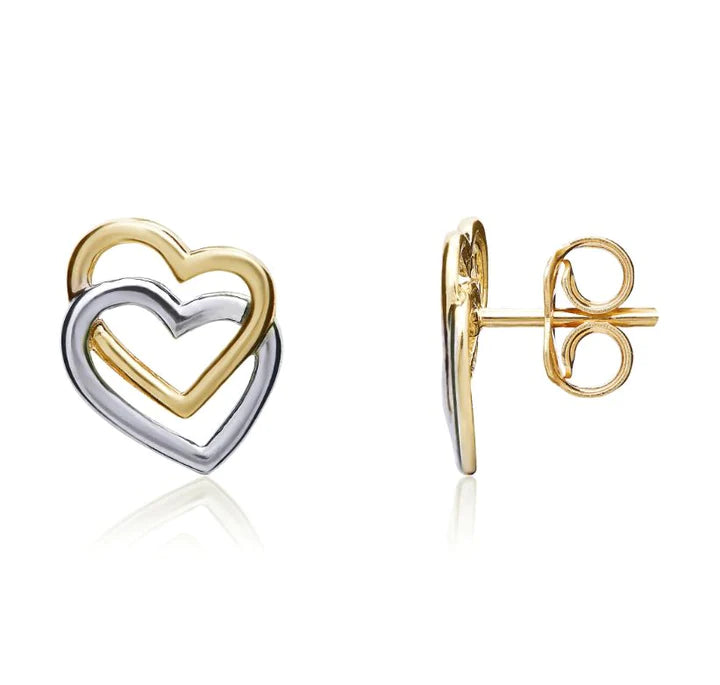 9ct gold double heart earrings