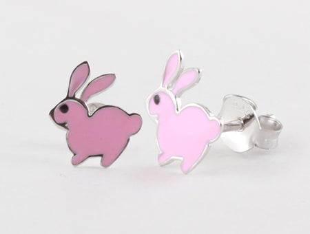 Sterling Silver Pink Rabbit Earrings