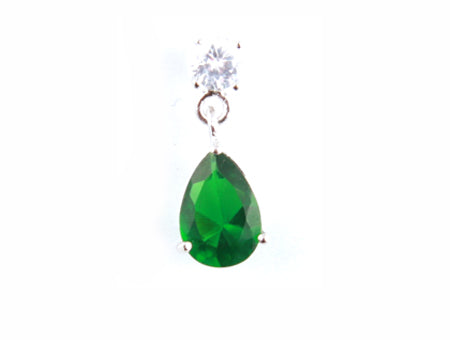 sterling silver emerald c/z drop pendant