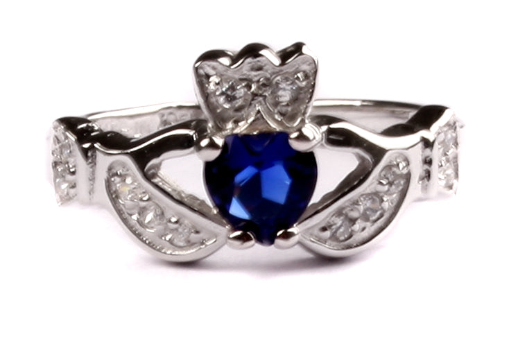 Sterling Silver Sapphire cz Claddagh Ring