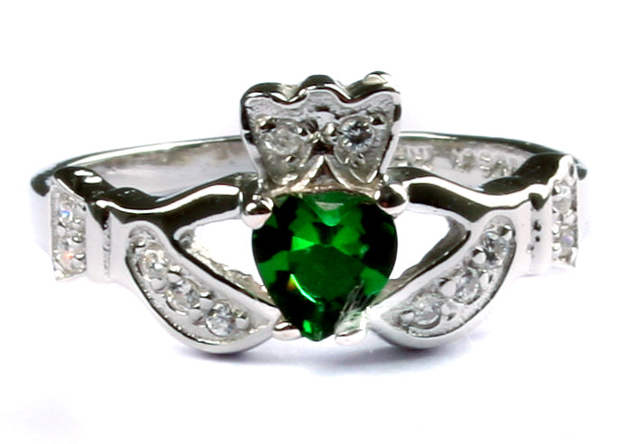 sterling silver emerald c\z claddagh ring.