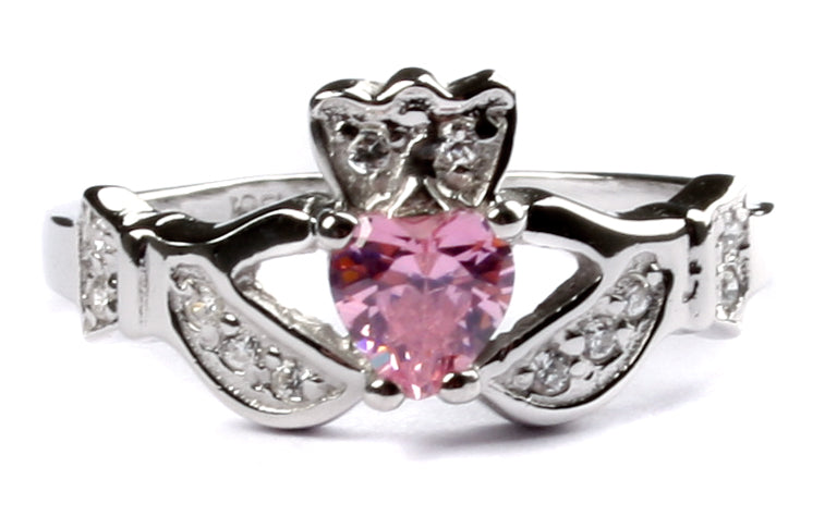 Sterling Silver Pink cz Claddagh Ring