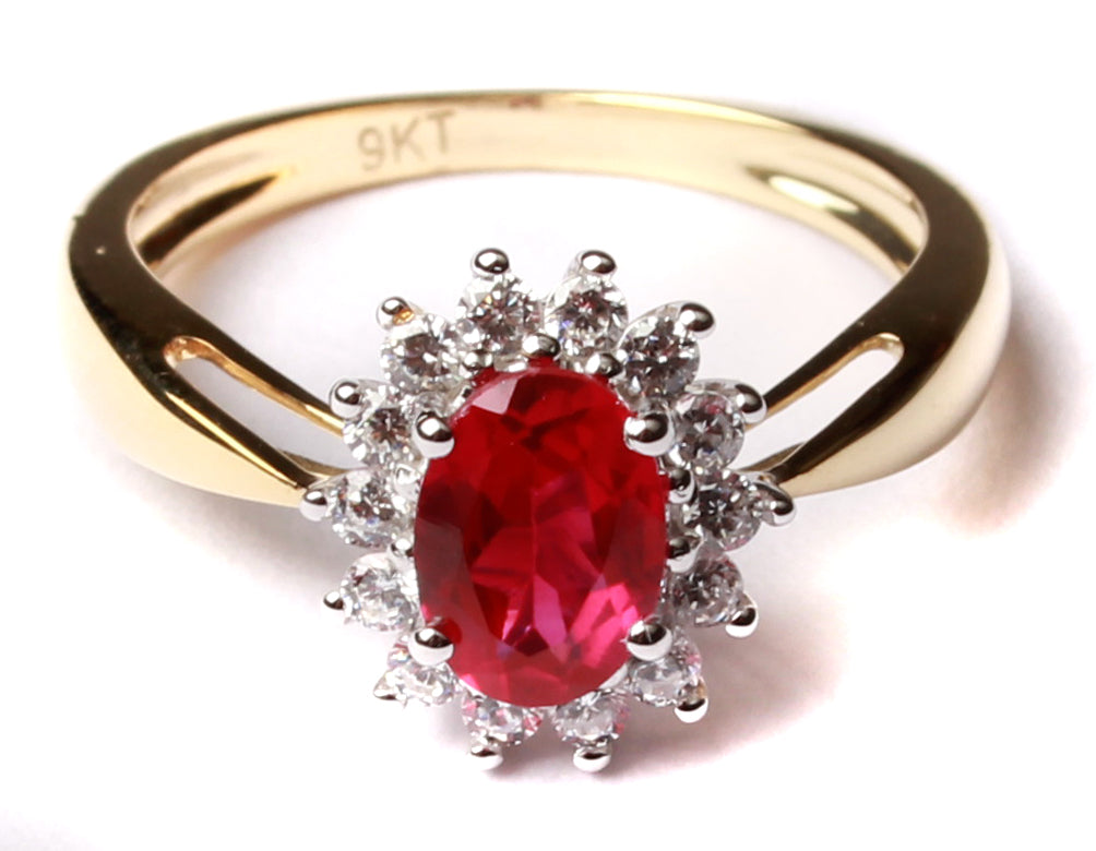 9ct gold ruby c/z ring