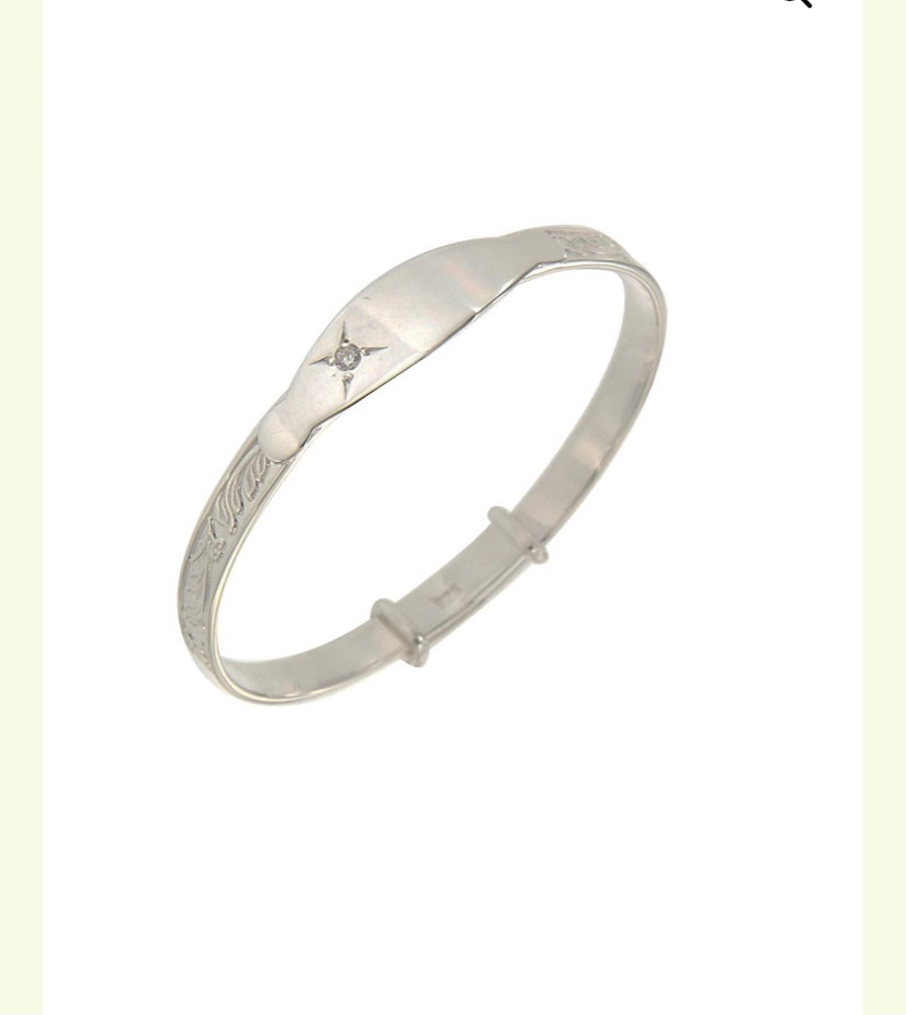 Sterling Silver Expandable Baby Bangle with cz