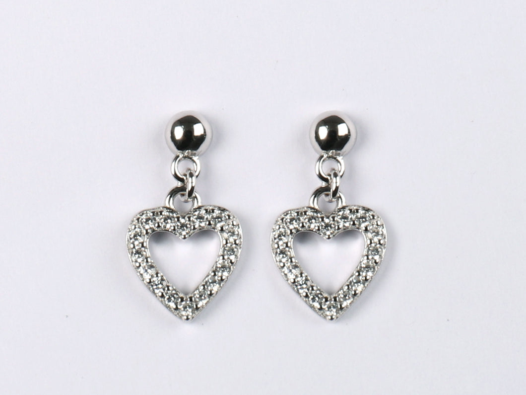 sterling silver c/z heart drop earrings