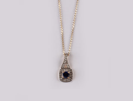 9ct gold  sapphire c/z  square pendant