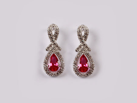 9ct white gold ruby c/z earrings