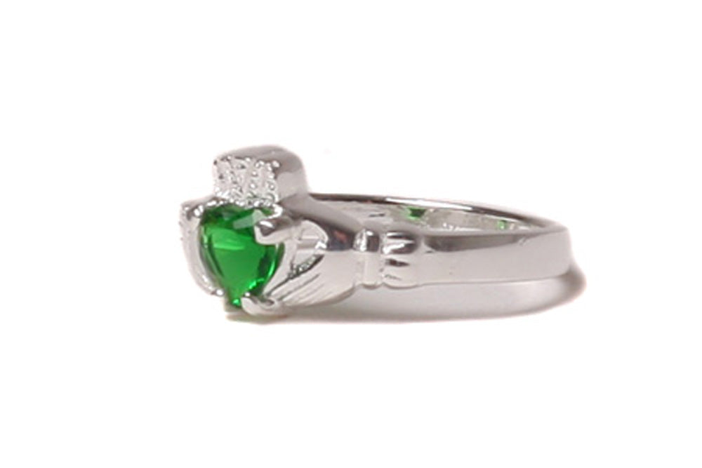 sterling silver emerald c/z claddagh ring.