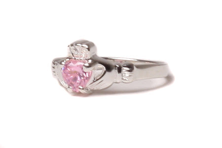 sterling silver  pink c/z claddagh ring