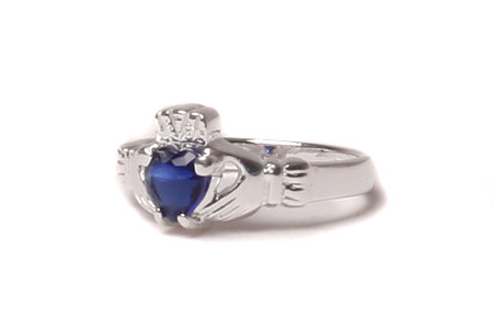 Sterling Silver Sapphire cz Claddagh Ring.
